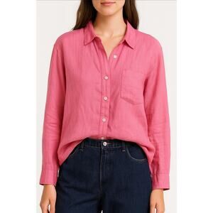 J Jill 100% Linen Pink Casual Boyfriend Button Front Oversized Top S Beachy